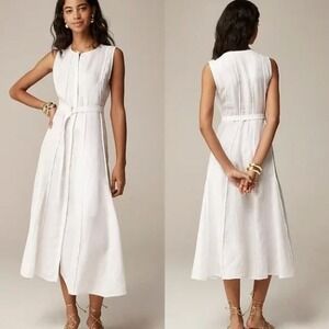 *Unavailable* J. Crew White Linen Button Front Midi Dress Tie Waist Resort Large
